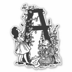 Pegatina Letra alfabeta a flores deja ilustracion de arte