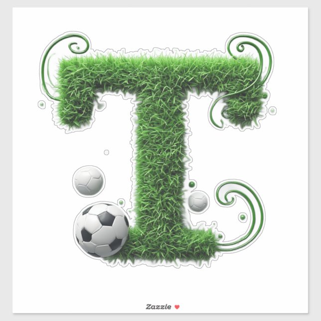 Pegatina Letra de hierba con balones de fútbol (Hoja)