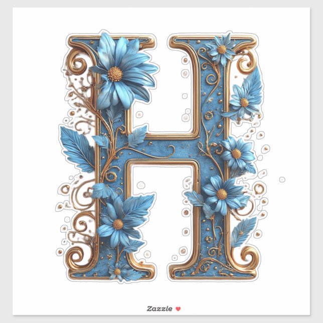Pegatina Letra Decorativa H Con Esmalte Azul (Hoja)