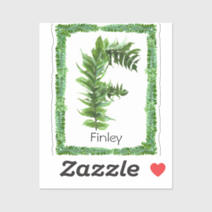 Pegatina Letra F Monograma inicial Verde Fern Botánico