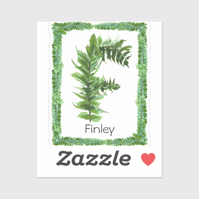 Pegatina Letra F Monograma inicial Verde Fern Botánico (Hoja)