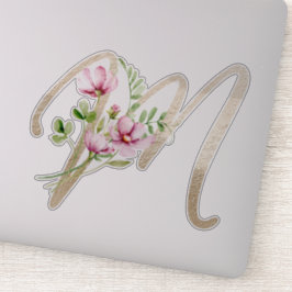 Pegatina Letra falsa oro "M" acuarela Flores silvestres