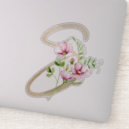Pegatina Letra falsa oro "S" acuarela Flores silvestres