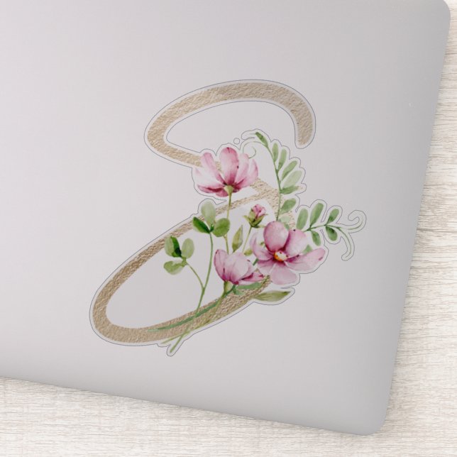 Pegatina Letra falsa oro "S" acuarela Flores silvestres (Detalle)