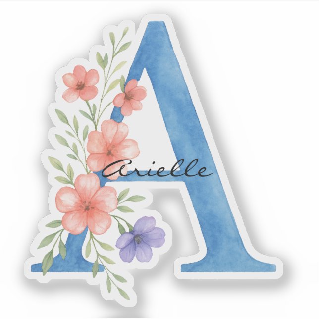 Pegatina Letra floral acuarela personalizada monograma (Anverso)