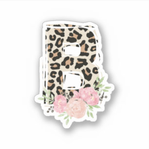 Pegatina Letra floral B Nombre inicial Leopardo Cheetah Imp
