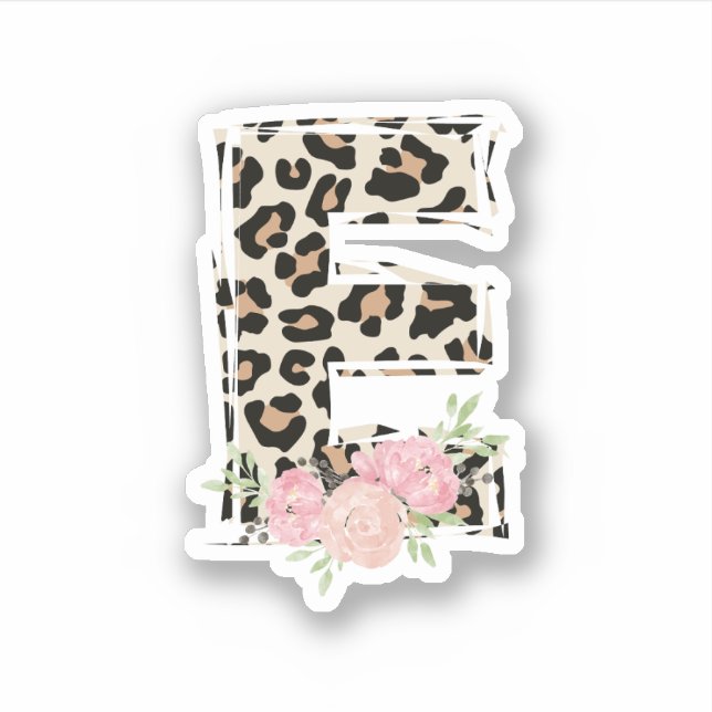 Pegatina Letra floral E Nombre inicial Leopardo Cheetah Pri (Anverso)