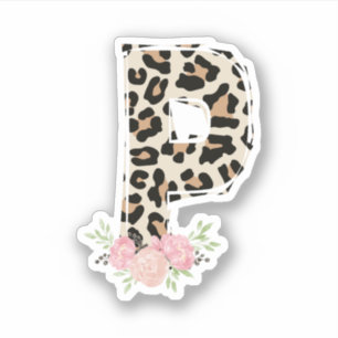 Pegatina Letra floral P Nombre inicial Leopardo Cheetah Imp