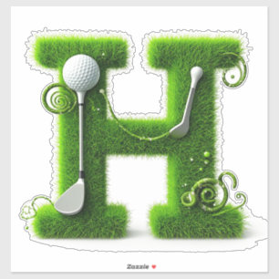 Pegatina Letra H de césped verde con pelota de golf y palo