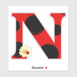Pegatina Letra N Impresión de lamparo con lamparita y flor