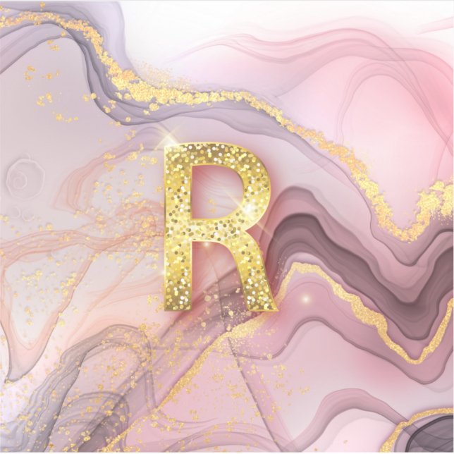 Pegatina Letra R Bonito Girly RoseGold Purpurina Mármol ros (Anverso)