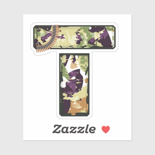 Pegatina Letra T con textura de camuflaje militar (Hoja)