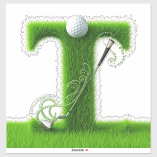 Pegatina Letra T de césped verde con pelota de golf y palo