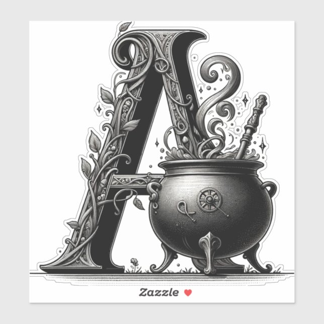 Pegatina Letra witch cauldron witchy Personalizado inicial (Hoja)