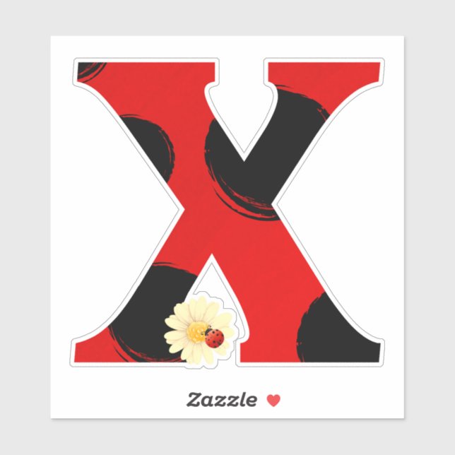 Pegatina Letra X Impresión de parásito con lamparo y flor (Hoja)