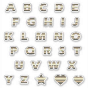 Pegatina Letras de rayas beiges amarillas de bronce Monogra