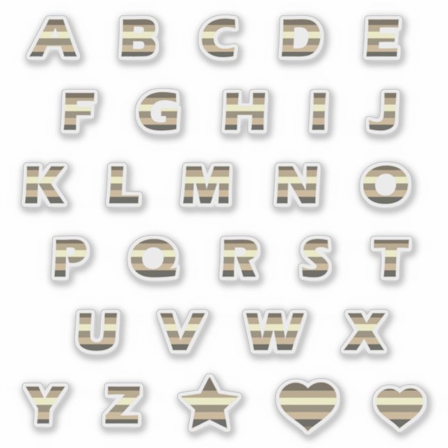 Pegatina Letras de rayas beiges amarillas de bronce Monogra (Anverso)