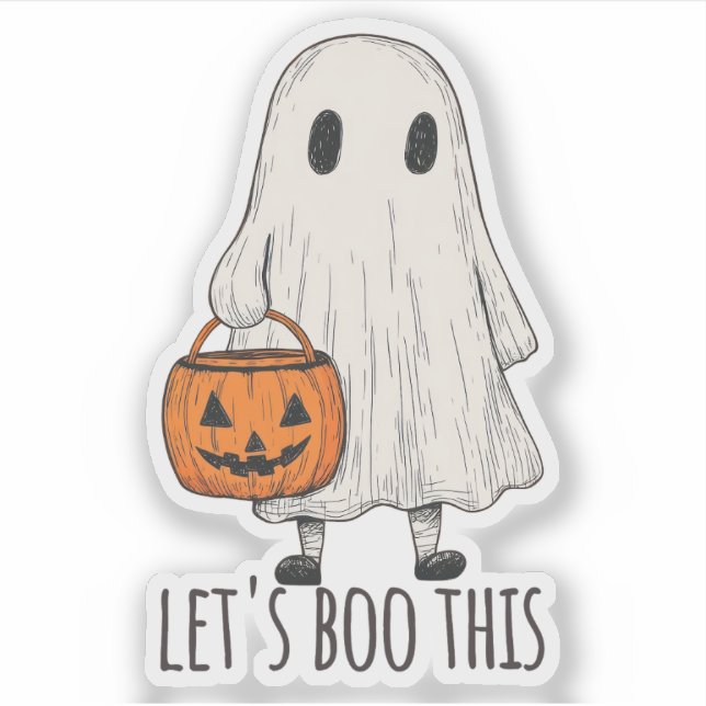 Pegatina Let's Boo This Fun Ghost Trick or Treat (Anverso)
