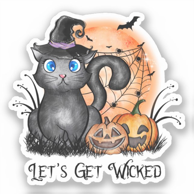 Pegatina Let's Get Wicked | Black Witch Cat (Anverso)