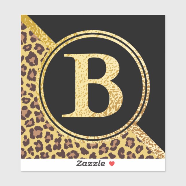 Pegatina Letter B Monogram Leopard Print Gold and Black (Hoja)