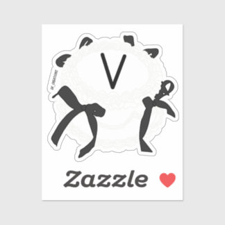 Pegatina Letter V Initial Black And White Bow Vintage Cake