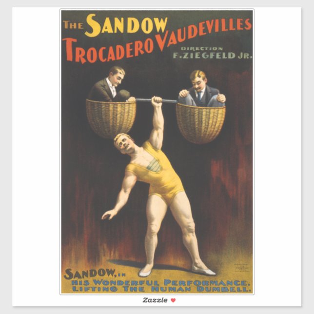 Pegatina Levantador de pesas Eugen Sandow Vaudeville (Hoja)