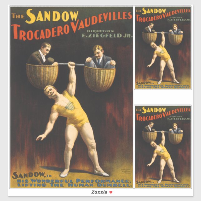 Pegatina Levantador de pesas Eugen Sandow Vaudeville (Hoja)