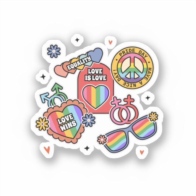 Pegatina LGBT+orgullo. El amor es amor, igualdad, Día del O (Anverso)