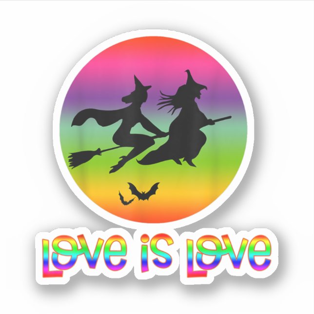 Pegatina Lgbt Pride Gay Halloween Two Witches Love Is Love (Anverso)