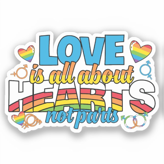 Pegatina LGBTQ - El amor se trata de corazones (Anverso)