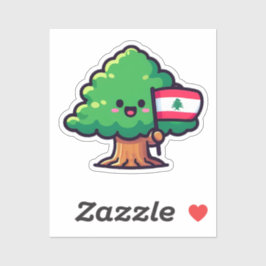 Pegatina Líbano: Árbol de cedro libanés con bandera