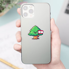 Pegatina Líbano: Árbol de cedro libanés con bandera