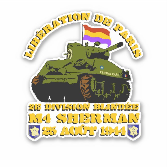 Pegatina Libération de Paris M4 Sherman (Anverso)