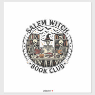 Pegatina Libro de Club de Brujas de Salem Esqueleto Vintage