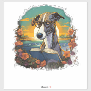 Pegatina Libro de lectura de perro de Greyhound al aire lib