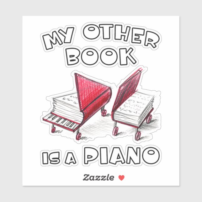 Pegatina Libro De Piano Esbozado Sobre Ruedas Para Amante D (Hoja)