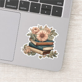 Pegatina Libros Antiguos con Flores en Cascada Impermeables