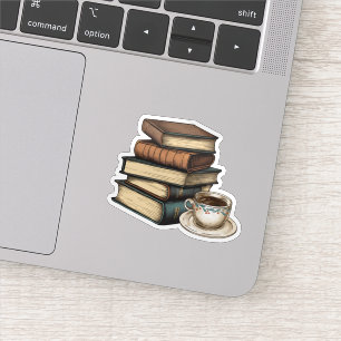 Pegatina Libros antiguos y café impermeables