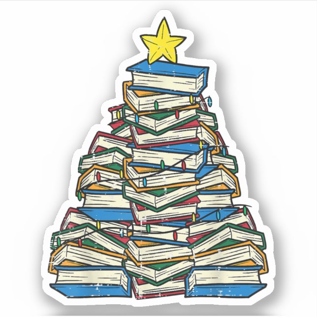 Pegatina Libros Árbol de Navidad leyendo Navidad Maestra de (Anverso)