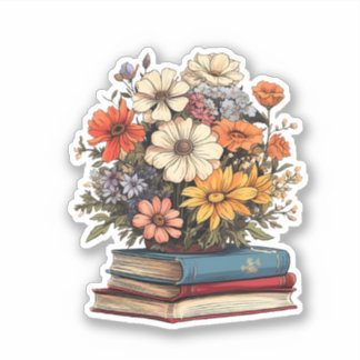 Pegatina Libros con flores