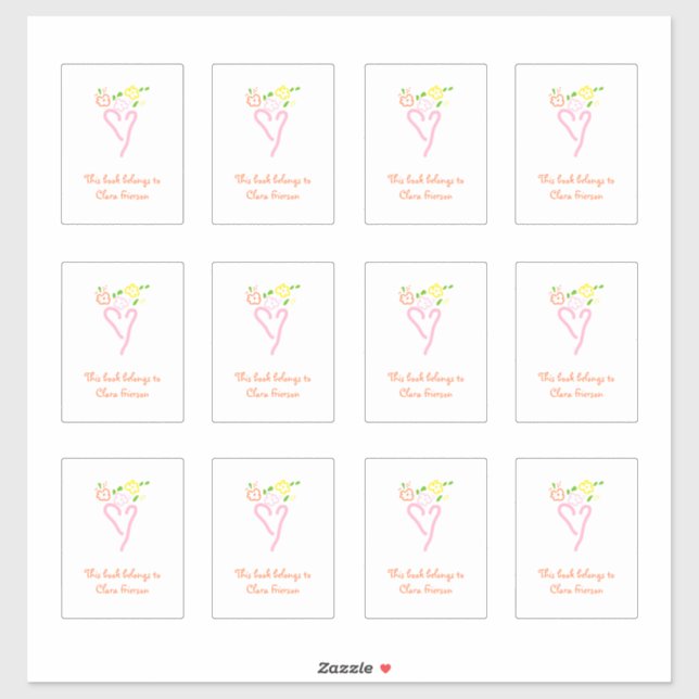 Pegatina Libros de Corazón Blanco y Rosa (Hoja)