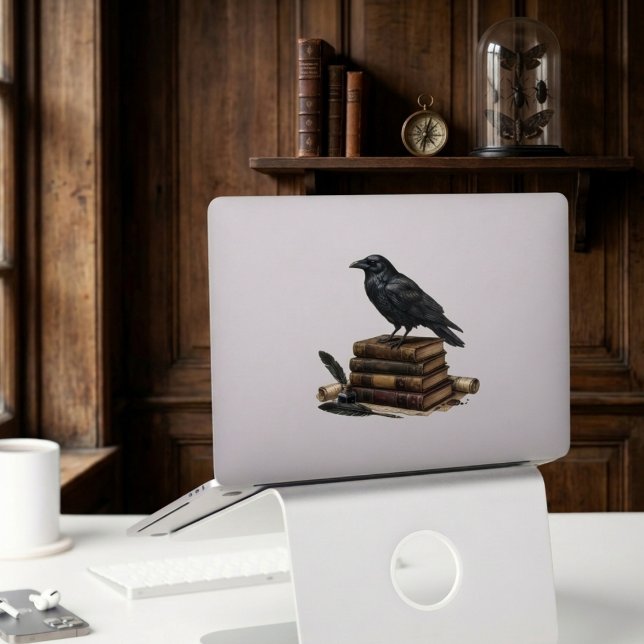 Pegatina Libros de Cuervo Cuervo Academia Oscura Estilo Flo (Gothic raven on vintage books sticker for the dark academia fan birthday gift idea)