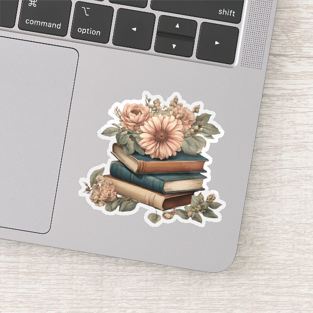 Pegatina Libros de época con flores en cascada (Detalle)