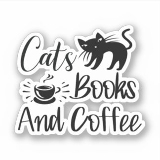 Pegatina Libros de gatos y café