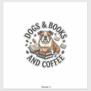 Pegatina Libros de perros Café Bulldog Taza apilada_1