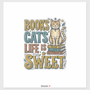 Pegatina Libros Gatos La Vida Es Dulce Diseño De Lector De