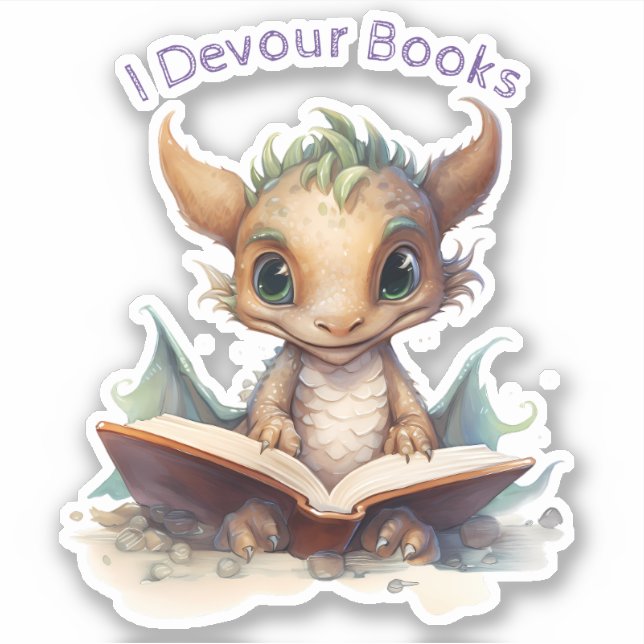 Pegatina *~* Libros leyendo dragón infantil - DEVUELVO AP88 (Anverso)