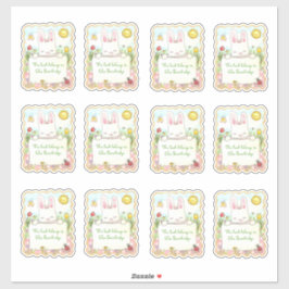 Pegatina Libros rectangulares de conejito rosa