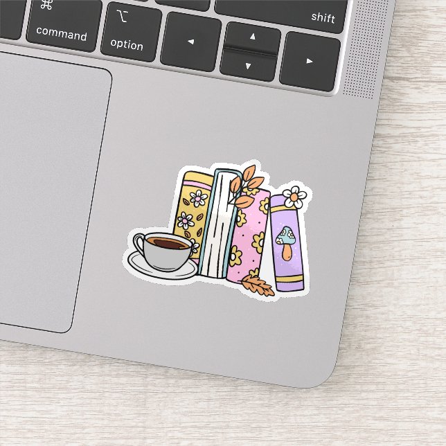 Pegatina Libros retro y café impermeable (Detalle)