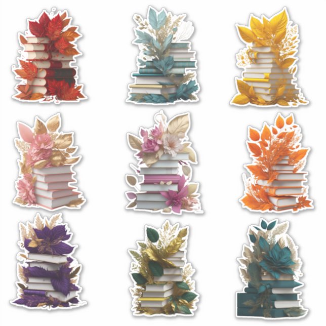 Pegatina Libros y flores (Anverso)